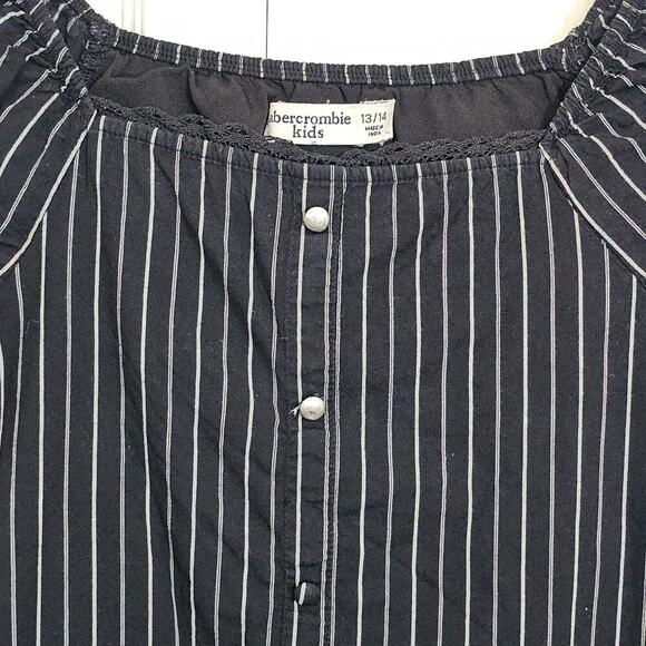Abercrombie Kids Cropped Black Shirt 13/14 Pinstripes Buttons Summer - Picture 2 of 6